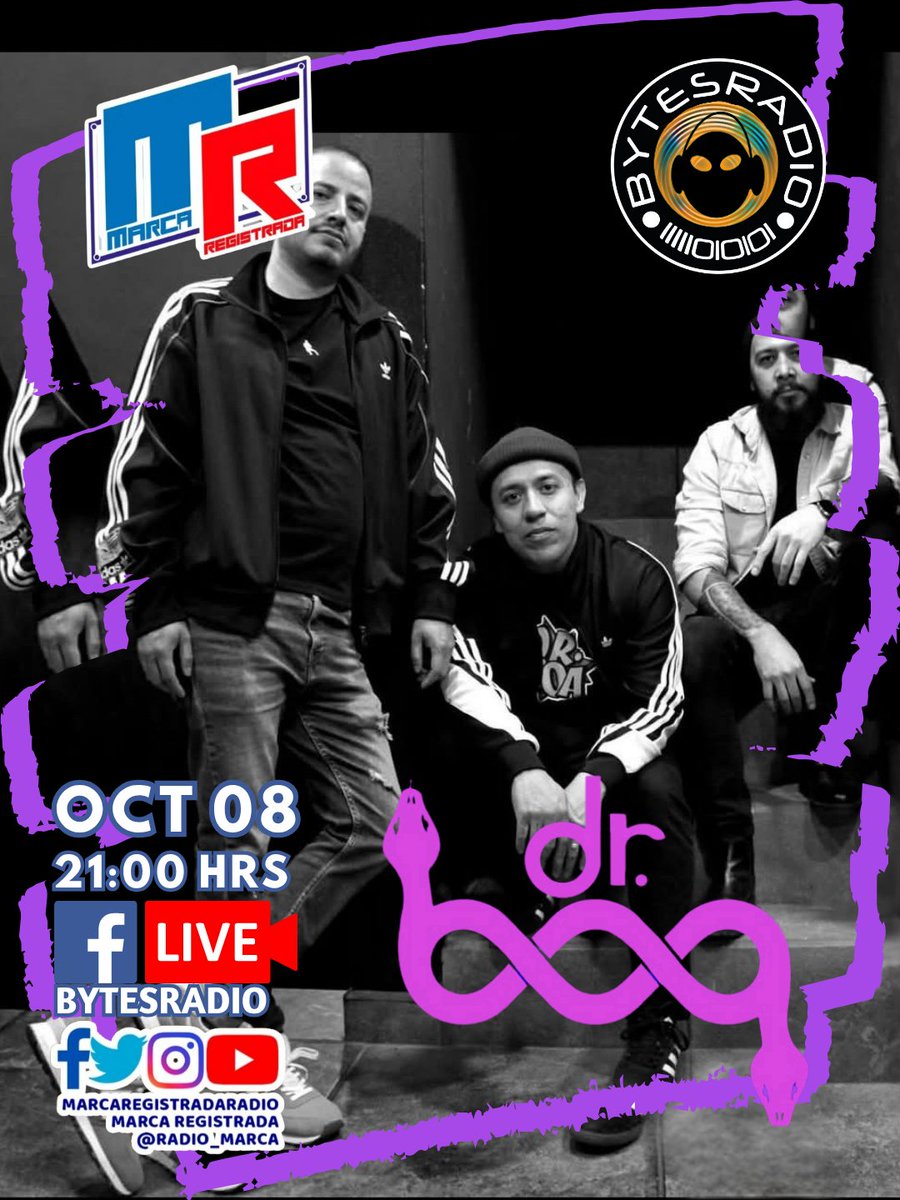 Miércoles de Marca Registrada Radio y en la primera parte del programa de hoy nos acompaña desde el Estado de México #drboamusic que traen harta novedad para contarnos. 

Nos vemos hoy a las 21:00hrs 🇲🇽 a través de la señal de <a href="/bytesradiomex/">BYTESRADIO</a> pasen la voz!