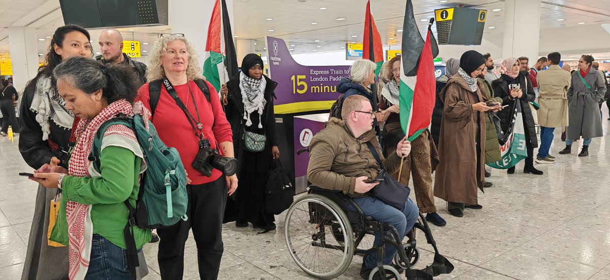 CrispinShow's tweet image. UK police at Heathrow are holding four heroes who were returning home from after being tortured by Israel for attempting to send aid to Gaza.