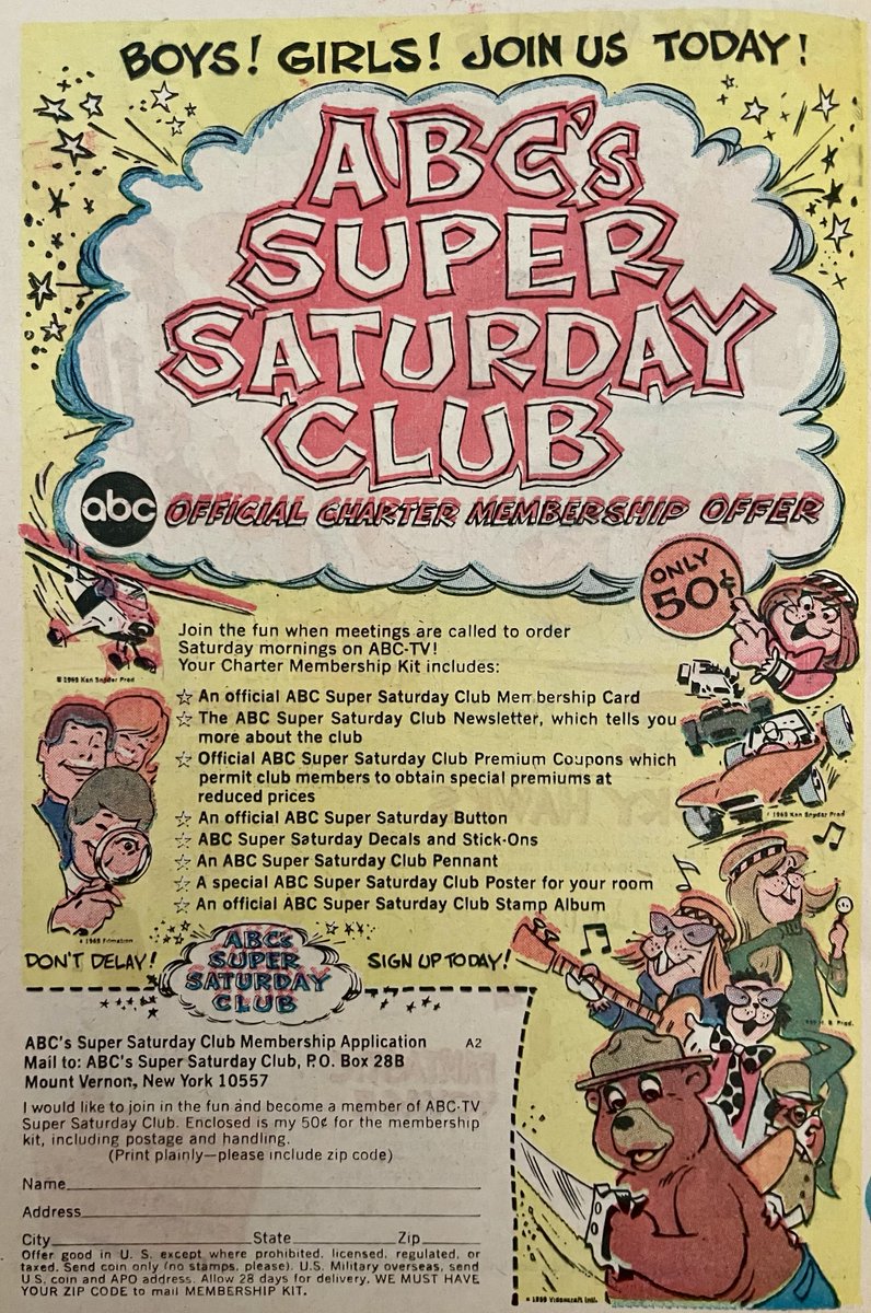 David_Tipton's tweet photo. ABC's Saturday-morning cartoon lineup for 1969: The New Adventures of Casper The Friendly Ghost, The Smokey Bear Show, The Cattanooga Cats, Hot Wheels, The Hardy Boys, Sky Hawks, The Adventures of Gulliver, and Fantastic Voyage. https://t.co/m28E9iShhi