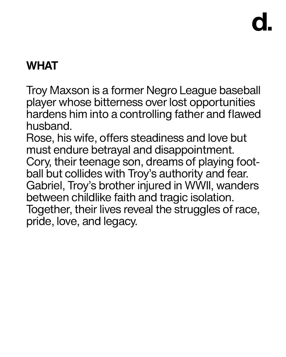 Deedsmag's tweet photo. In Fences, August Wilson writes of Troy Maxson; a man fenced in by history, pride, and circumstance, and of a family trying to breathe within the boundaries he builds.
This week on #Rescripted, we’re exploring that tension.
Swipe through to read more. https://t.co/br5I9OYjtm