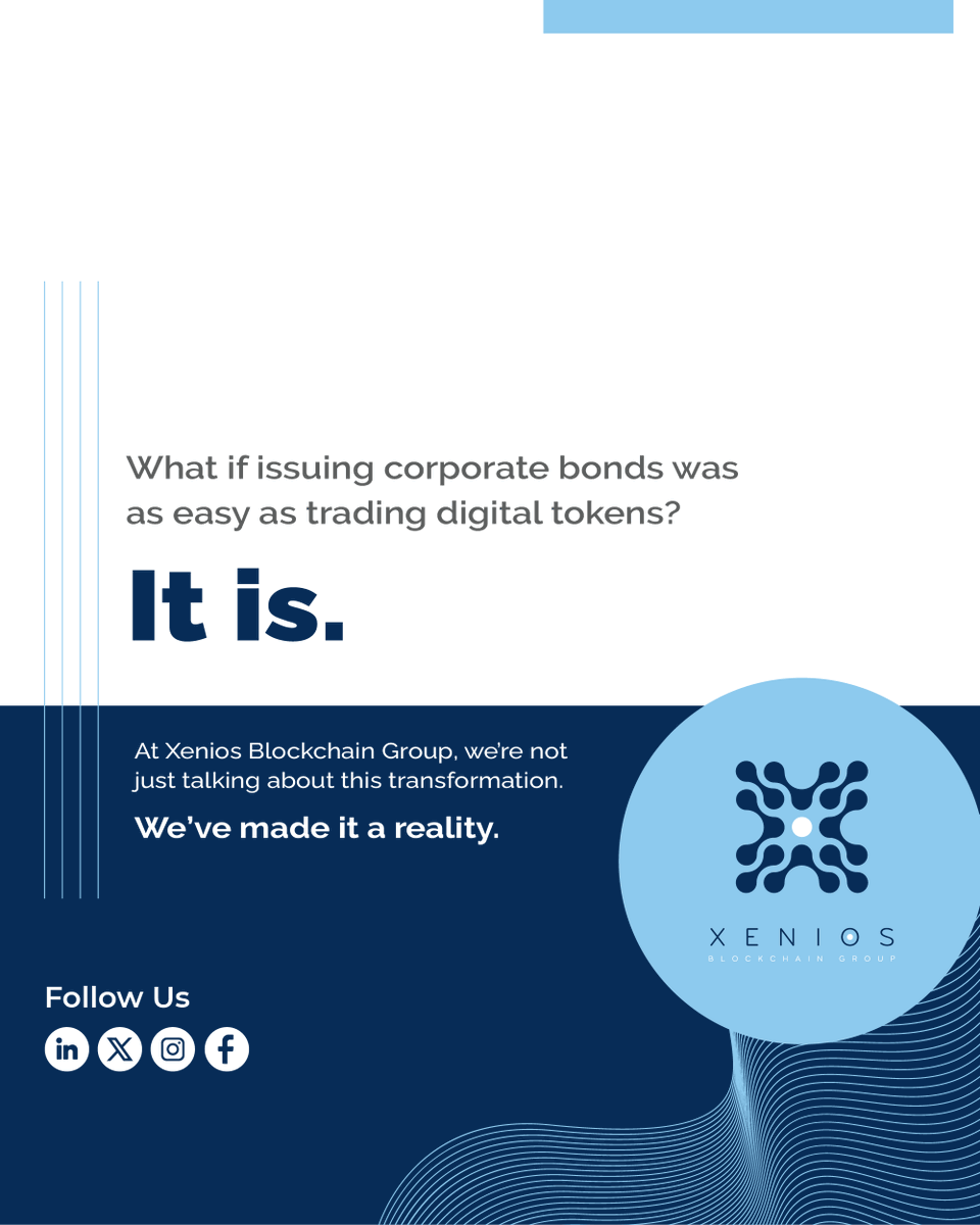 xenios_group's tweet photo. ➖  What if issuing corporate bonds was as easy as trading digital tokens? 

At Xenios Blockchain Group, we’re not just talking about this transformation. We’ve made it a reality with Greece’s first tokenized bond issuance in partnership with e-Sec. 

#XBG https://t.co/9fdpAJT11o