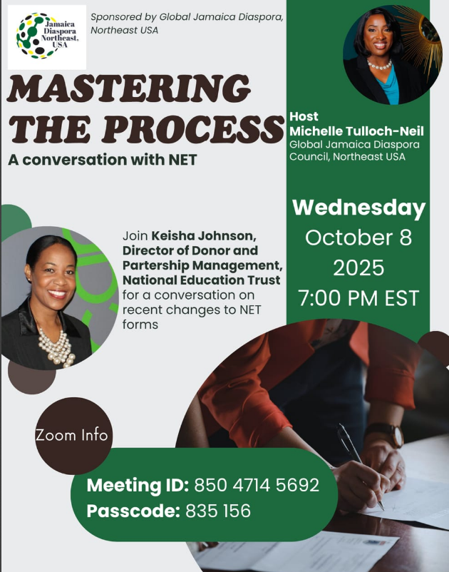 📢 Join the NET Donor Registration – Mastering the Process info session.

Learn about updates to the Charities Act (2013), Regs (2022) &amp; Policy (2025).

📅 Oct 8, 2025 | 🕕 6 PM (JA) | 💻 Via Zoom

#NETJamaica #TransformingEducation  #TheNETEffect #EducationMatters #Education