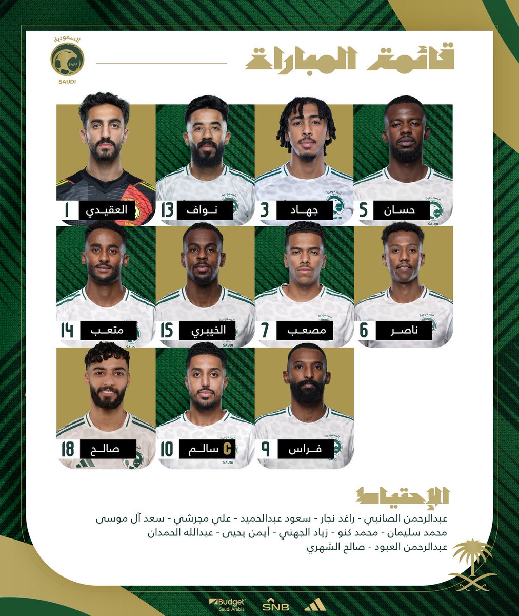 🚨 — الرسمي يصـل ✅

خيارات هيرفي رينارد ضد إندونيسيا 🇮🇩 🇸🇦 

منصور يا أغلى شعار 🦅 💚💚💚💚💚

#مع_الأخضر_قدام