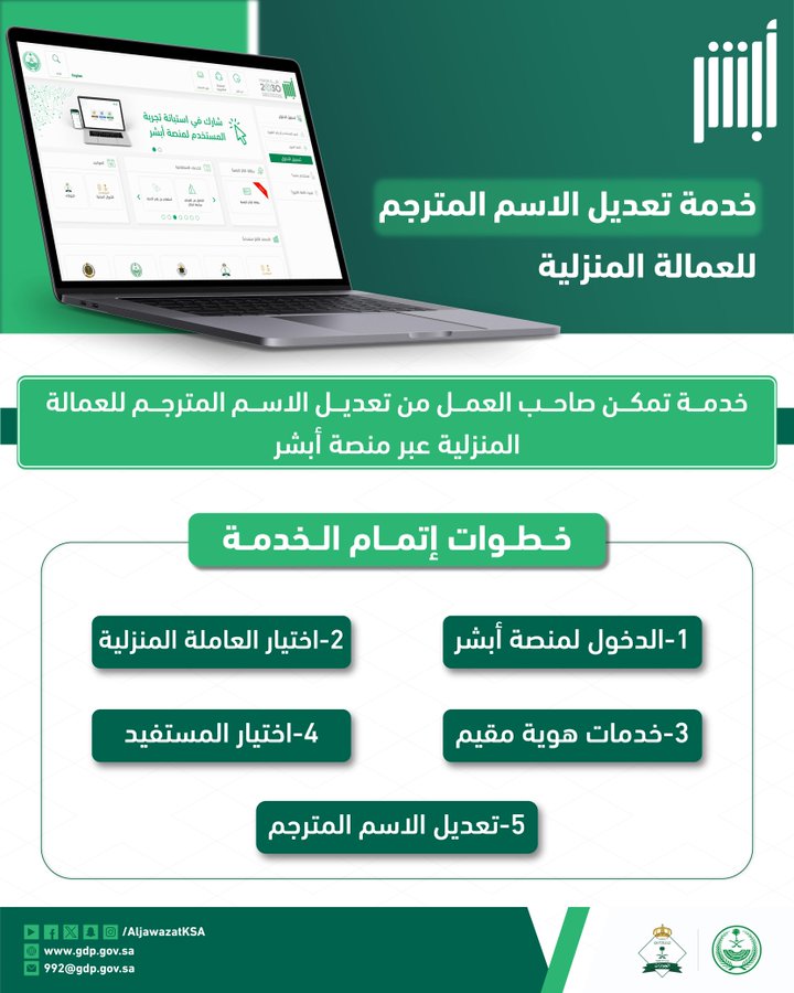 AnnaharNews2022's tweet image. #الجوازات_السعودية: خدمة تعديل الاسم المترجم للعمالة المنزلية.
#صحيفة_النهار_السعودية 
@AljawazatKSA