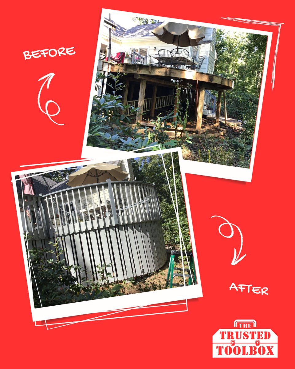 TrustedToolbox's tweet image. The team at The Trusted Toolbox brought this amazing round deck back to life and it looks better than ever!
From worn out to wow, our crew made sure every board &amp;amp; detail was restored with care. Its projects like this that remind us how a little craftsmanship can make a difference