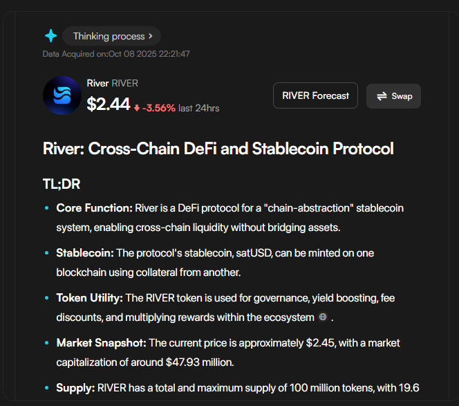 majxuandong's tweet photo. RIVER 2026  My take on @EdgenTech cross-chain prediction

I think $RIVER is more than a new stablecoin project it’s testing whether liquidity can truly move freely between blockchains
The omni-CDP idea sounds bold: lock assets on Ethereum, mint satUSD on Solana. If that works, DeFi could finally operate like a unified financial system, not a bunch of isolated chains

Recent data shows $RIVER swinging between $2.24 $2.78 with a ~$44M market cap typical early-stage volatility. But the real challenge isn’t price; it’s regulation. The upcoming GENIUS Act in the US and MiCA in Europe will decide who survives in the stablecoin race

If $RIVER can align with those frameworks and make satUSD truly useful across chains, it could become a key liquidity layer in DeFi

For now, I’d keep it on the high-risk, high-conviction watchlist

→ The real question is: can RIVER turn its cross-chain vision into real adoption?