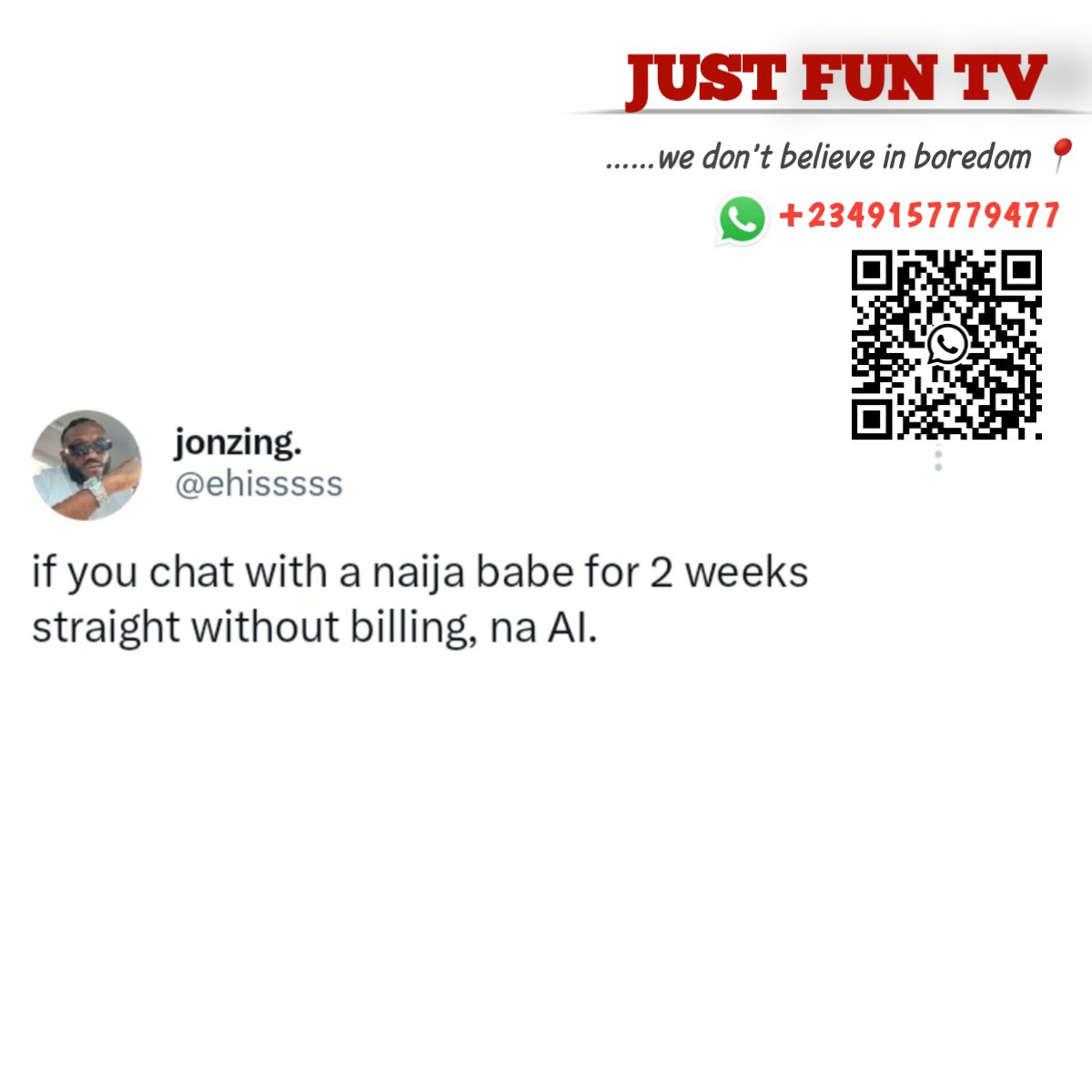 justfuntv_'s tweet photo. E say na AI 😂😂😂

#Sulty #jason #Top300 https://t.co/Hr0ceaIv2k