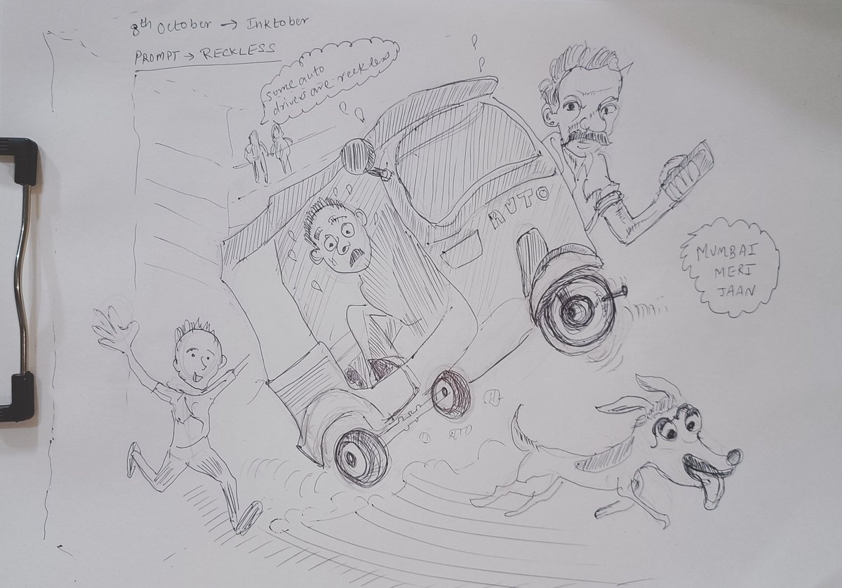 rajeshpillai's tweet image. #inktober day 8 - Prompt - Reckless 

Some auto drivers be like 😄

#dailysketching #dailysketching #Inktober2025