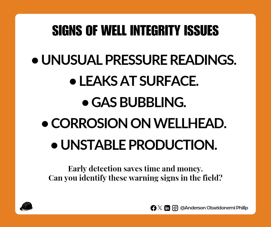 Andyphilgrafix's tweet image. Can you identify these warning signs in the field? 👷
Follow for more wellhead servicing tips.
#wellheadservicing #wellhead #Maintenance
