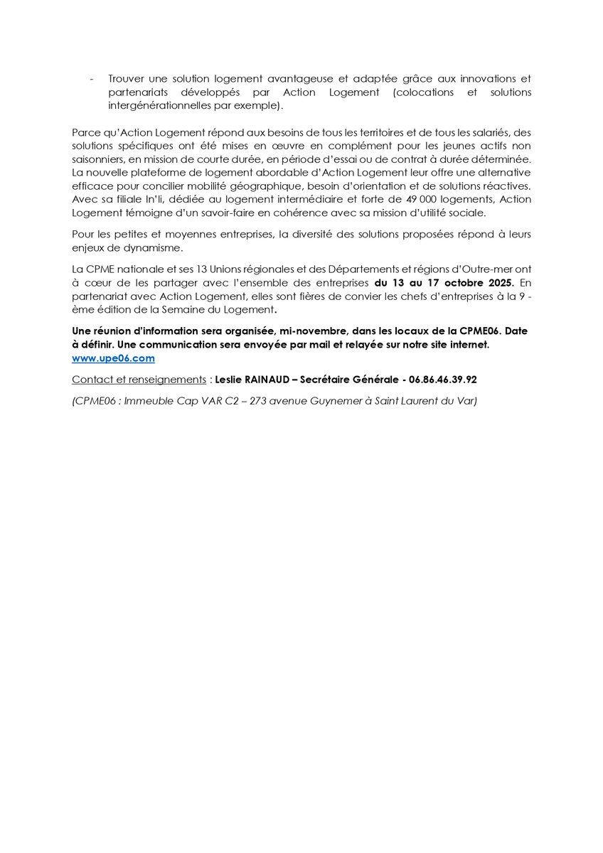 COMMUNIQUÉ | 9e édition Semaine du Logement

Lire le communiqué 👉 upe06.com/communique-sem…

<a href="/CPMEnationale/">CPME</a> <a href="/ActionLogement/">Action Logement</a>
