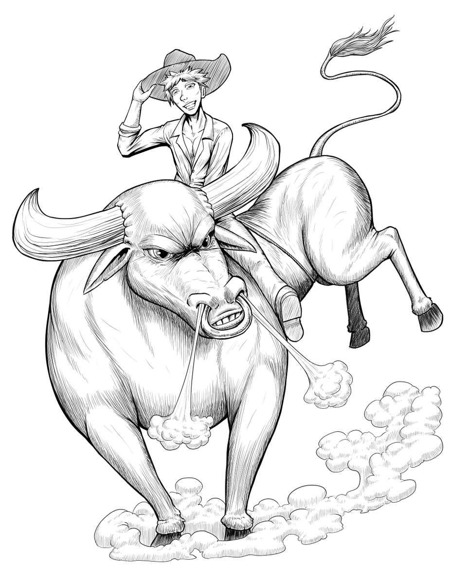 JorinDesign's tweet photo. Inktober Day 8 Prompt: Reckless #inktober #inktober2025 #reckless #bull #bullrider #angrybull #digitalart #noAI https://t.co/ObzhSBXbxw