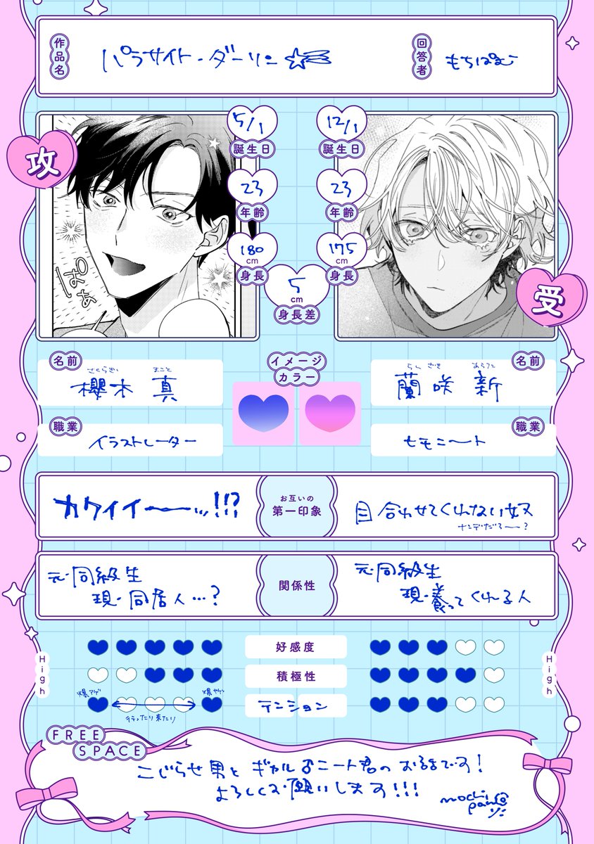 新 連 載 応 援 企 画
︶︶︶︶︶︶︶꒦꒷♡꒷꒦°

10月10日(金)先行配信開始📲ˊ˗

〖パラサイト・ダーリン★〗
もちぱむ先生(<a href="/mochipampam/">🦕もちぱむ🦖</a>)

❮꙳𓈒𓏸𓈒読 ん で 応 援𓈒𓏸𓈒꙳❯
フォロー＆RPで #抽選 5名様に
描き下ろしイラスト使用のアクリルスタンドをプレゼント🎁

❮꙳𓈒𓏸𓈒🗒 𝑃𝑟𝑜𝑓𝑖𝑙𝑒