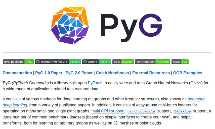 pythonym's tweet image. 🔥 PyG (PyTorch Geometric)
PyG (PyTorch Geometric) is a library built upon PyTorch to easily write and train Graph Neural Networks (GNNs) for a wide range of applications related to structured data.
It consists of various methods for deep learning on graphs and other irregular…