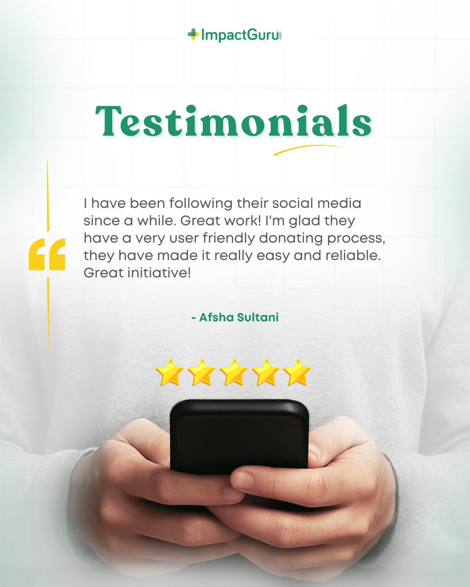 ImpactGuru's tweet image. We’re humbled by kind words like these. It’s feedback like this that keeps the passion alive and the purpose clear. Thank you💛

#ImpactGuruTestimonial #Feedback #KindWords #DoGood