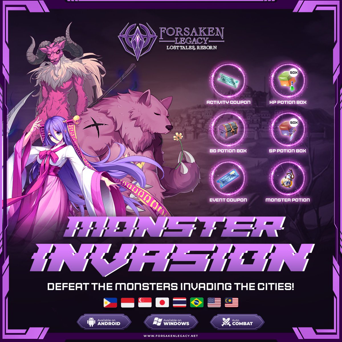 Forsaken_RO's tweet photo. 🐉 MONSTER INVASION: 5th wave is coming!

🗓️ Friday, 10 October 2025
⌚ 8:00 PM (GMT+8)

Visit our Discord for more info on mechanics & rewards! 🎁
🔗 https://t.co/57gOp1Ib6a

Join us now 🔥 
🔗 Website: https://t.co/MxB0miQHLb 
🗨️https://t.co/57gOp1Ib6a 
🔷Facebook: https://t.co/rR2NwbTvpW 
📖 Wiki: https://t.co/aNSTlnFRJr

#ForsakenLegacy #MonsterInvasion #Event