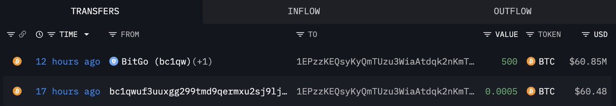 BitGo에서 새 지갑 1EPzzK로의 BTC 전송 스크린샷