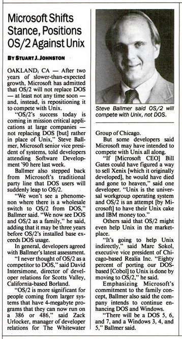 unix_byte's tweet image. In the late 1980s, Microsoft was co-developing OS/2 with IBM, intended as a successor to DOS and a competitor to Unix. By 1988, Microsoft had decided to create its own operating system, Windows NT; they hired Dave Cutler that same year, and full-scale development began in 1989.…
