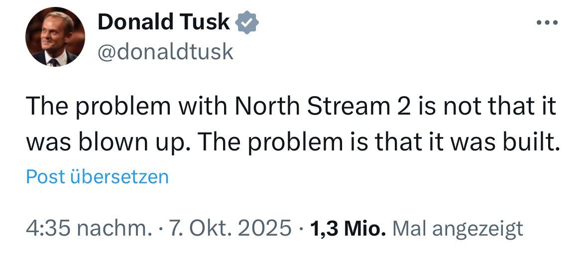 Wer solche NATO-Partner hat, braucht keine anderen Feinde mehr. Wenn die Bundesregierung nach dieser Billigung eines Terroranschlages auf deutsche Infrastruktur durch den polnischen Regierungschef nicht mindestens den polnischen Botschafter einbestellt, macht sie sich lächerlich!