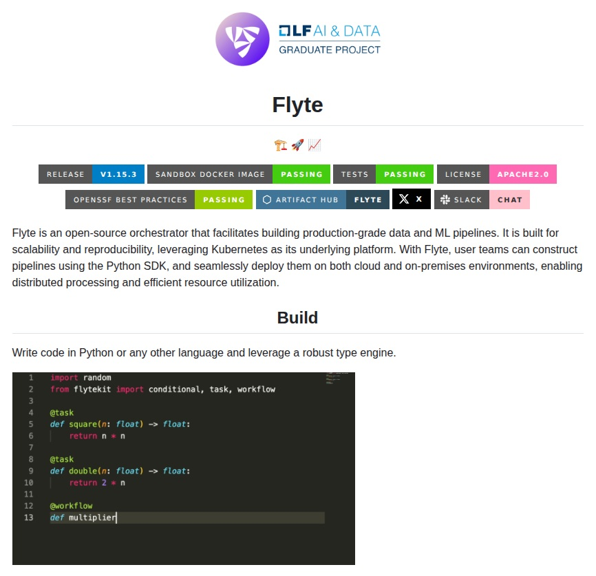 pythonym's tweet image. 🔥 Flyte
- It is an open-source orchestrator that facilitates building production-grade data and ML pipelines.
- It is built for scalability and reproducibility, leveraging Kubernetes as its underlying platform.
- With Flyte, user teams can construct pipelines using the Python…