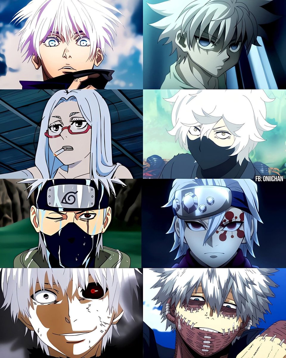 White haired anime character >