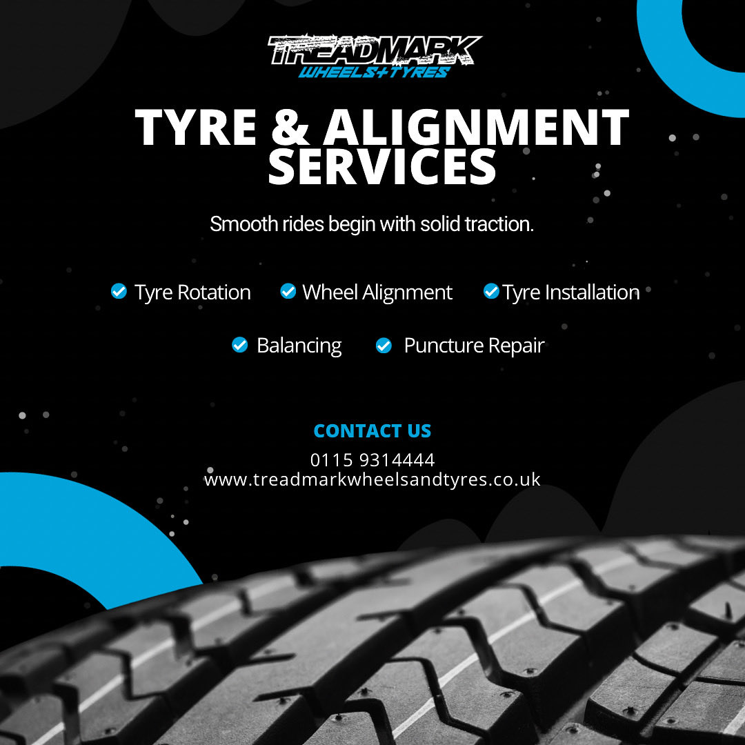 Treadmarkltd's tweet image. Steering feeling off?
It’s time to get your wheel alignment checked!

Our expert team uses precision equipment to realign your wheels for:

✅ Better handling
✅ Longer-lasting tyres
✅ Improved fuel economy

Book your wheel alignment today!

0115 931 4444

#WheelAlignment