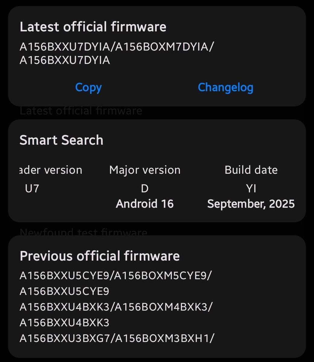 Koram_Akhilesh's tweet image. 🚨 Galaxy A15 5G users!

One UI 8 (Android 16) stable update for Galaxy A15 5G (A156B) is now live in Europe 🇪🇺

📌 Build info: 
A156BXXU7DYIA/A156BOXM7DYIA/A156BXXU7DYIA

#OneUI8 #GalaxyA15 #Samsung