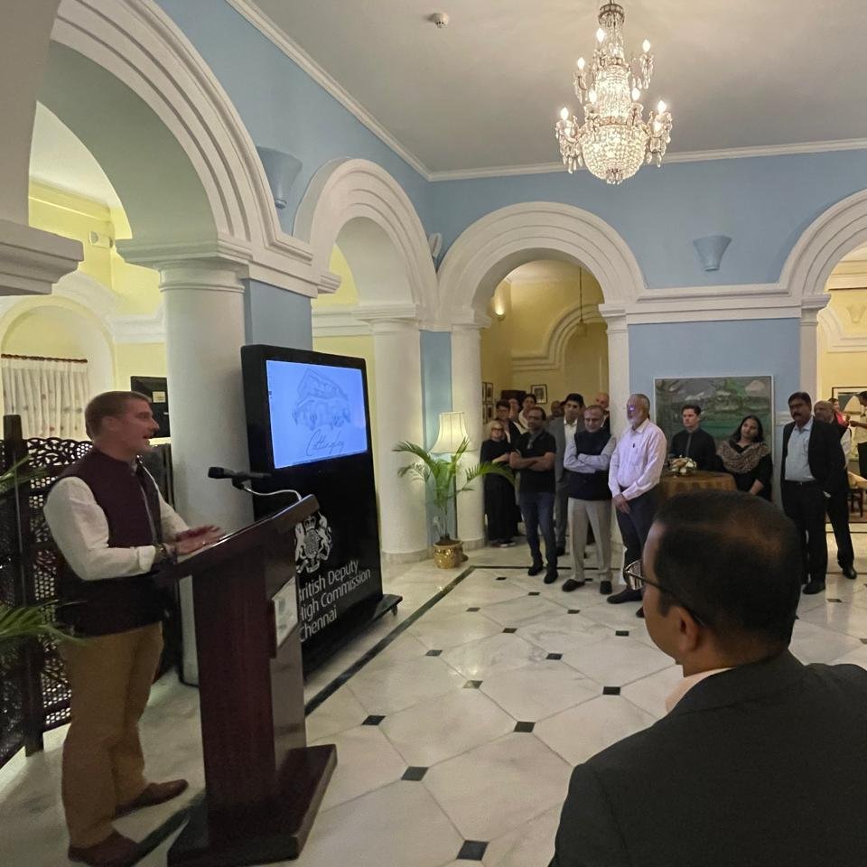ukinchennai's tweet photo. We were delighted to host a reception for the @innovateuk business delegation with @MadrasChamber. Fostering 🇬🇧🇮🇳 partnerships and exploring solutions that will shape tomorrow's cities.

#UKIndiaPartnership #InnovateUK https://t.co/BLwonAxlkF