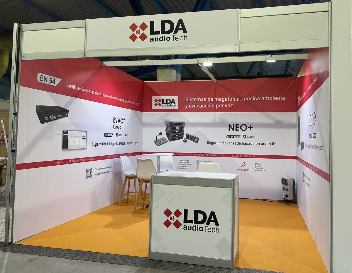 LDAAudioTech's tweet image. 📣 Desde Málaga llamamos al sector sanitario: ¡ven a vernos!
Hoy arranca el #42CongresoAEIH de @AEIHorg en @Fycma . Hablaremos de seguridad en hospitales con nuestros sistemas #EN54.
📍 Stand 88 | 8–10 oct | Málaga
🔗 zurl.co/BPwsP 

#LDA #LDAAudioTech #PAVAsystems
