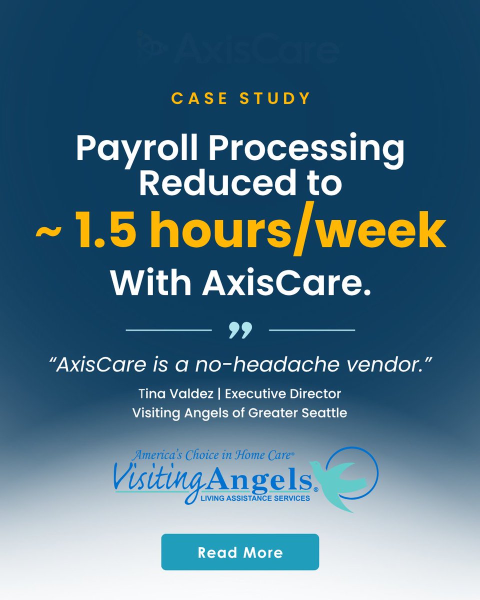 AxisCareUS's tweet image. Visiting Angels of Greater Seattle moved to AxisCare for real-time scheduling, mobile-first caregiver tools, and clean, vendor-ready payroll exports. 
Read the study here: bit.ly/4h0gILP

#HomeCareOperations #PayrollAutomation #WorkflowEfficiency #AxisCare #CaseStudy