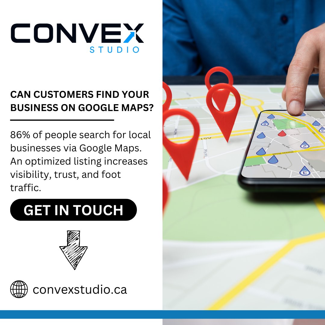 ConvexStudio's tweet image. Can customers find your business on Google Maps?
86% of people search for local businesses via Google Maps. An optimized listing increases visibility, trust, and foot traffic.
📞 Ensure your listing is working for you. Call (800) 949-1830 or visit bit.ly/33mPDeo