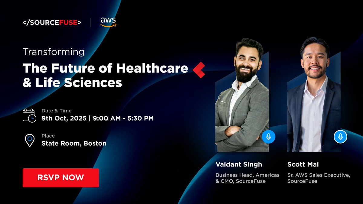 SourceFuse's tweet image. ⏳ The wait’s almost over! Tomorrow in Boston, we explore how #GenAI is transforming #Healthcare & #LifeSciences from faster #DrugDiscovery to smarter #Workflows and better #PatientOutcomes.
🚀 Last chance to register 👉 sourcefuse.com/our-company/ne…
#AWS #HealthcareInnovation