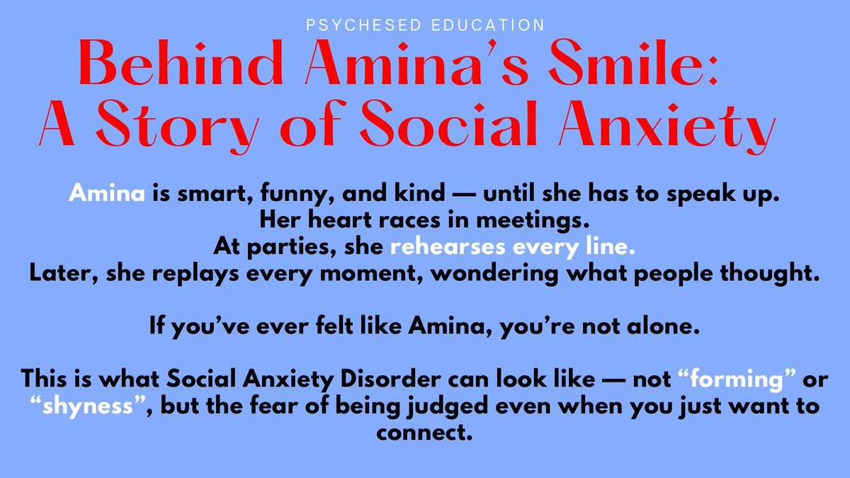 psychesed's tweet photo. Social Anxiety Disorder is more than just “being shy.”
It’s a mental health condition that affects how people interact, connect, and show up in daily life.

Join us as we explore its causes, symptoms, and ways to manage it effectively.
🧠 Let’s talk about it.

#socialanxiety https://t.co/Mt6oRqtOlg