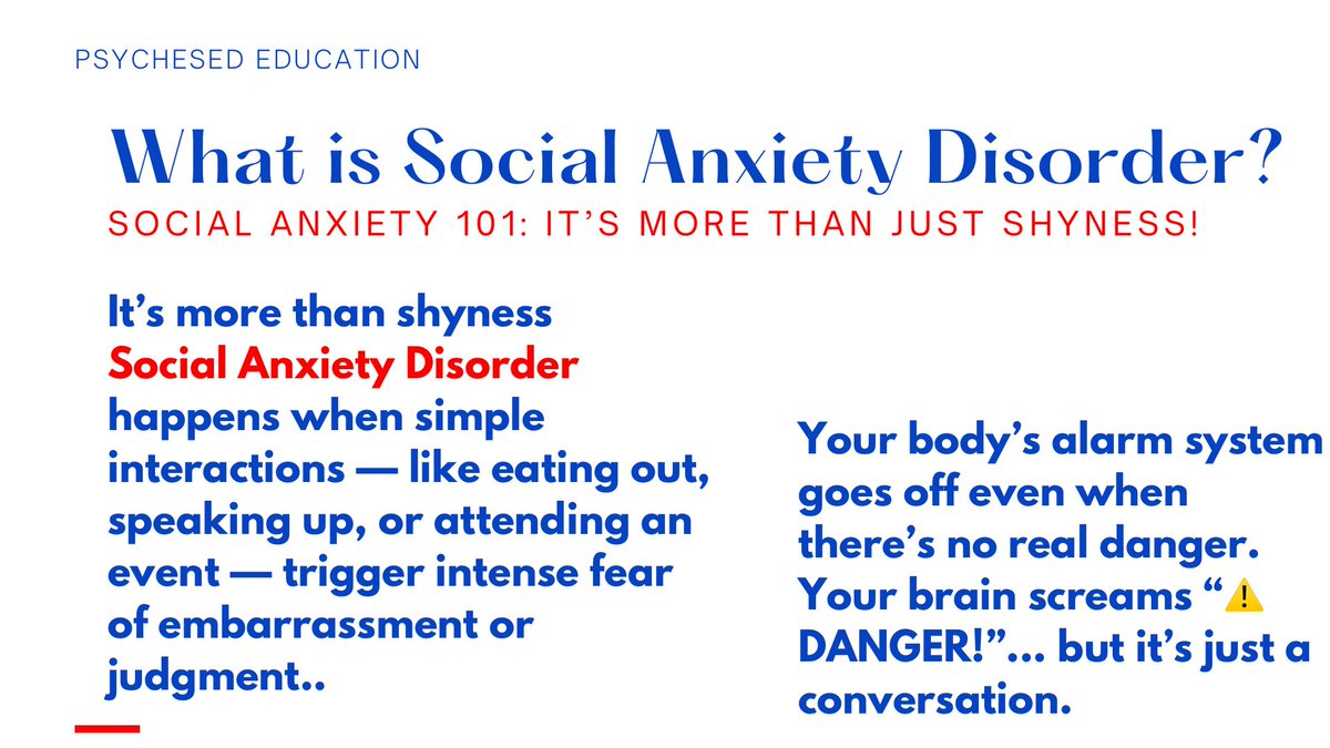 psychesed's tweet photo. Social Anxiety Disorder is more than just “being shy.”
It’s a mental health condition that affects how people interact, connect, and show up in daily life.

Join us as we explore its causes, symptoms, and ways to manage it effectively.
🧠 Let’s talk about it.

#socialanxiety https://t.co/Mt6oRqtOlg