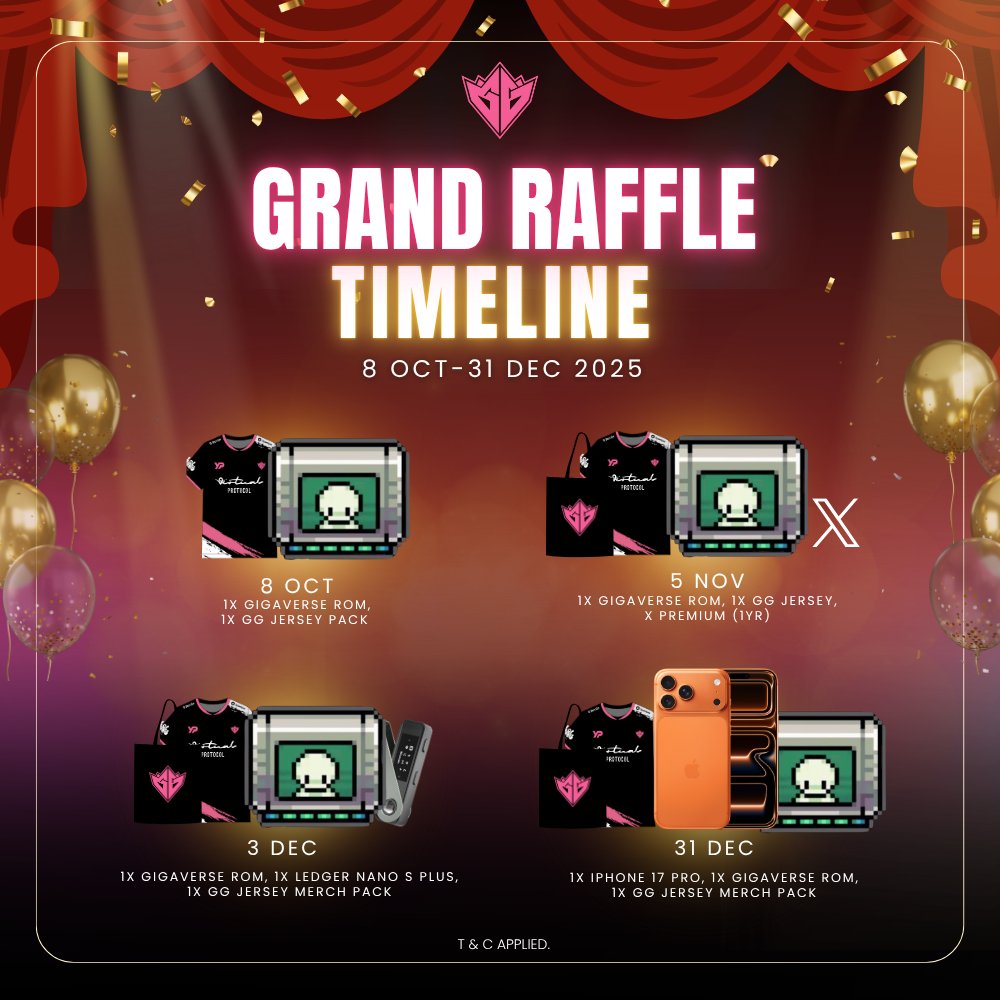 Want to win an iPhone 17 Pro? ✨

You still stand a chance! 

The Grand Raffle is extended until Dec 31, 2025, with more raffle tickets to be won.

To win:
- Earn raffle tickets (game nights &amp; events)🎟️
- Earn GG points

More events joined = more chances to win ⤵️