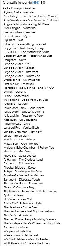 geertrb's tweet image. (protest)lijstje voor de @KINKpuntnl 1500 #KINK1500

open.spotify.com/playlist/21NpA…

#stemopeenvrouw