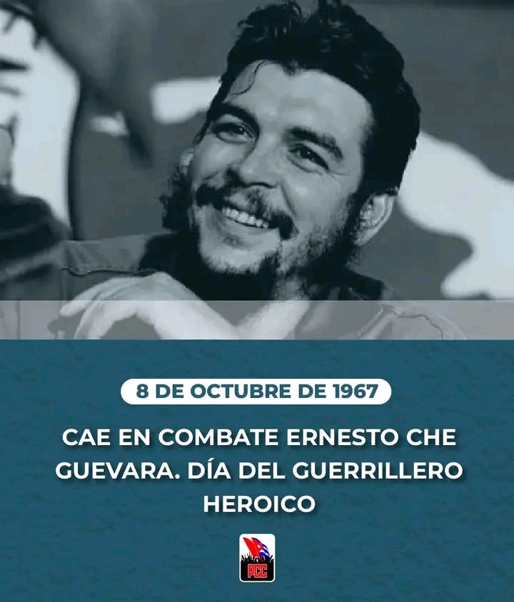 Hoy, 8 de octubre, Cuba honra la memoria del Comandante Ernesto Che Guevara, símbolo de lucha, entrega y convicción revolucionaria. ¡Hasta la victoria siempre, Che! #CubaViveEnSuHistoria 
#SanctiSpíritusEnMarcha
<a href="/DeivyPrezMartn1/">Deivy Pérez Martín</a> <a href="/DiazCanelB/">Miguel Díaz-Canel Bermúdez</a> <a href="/DrRobertoMOjeda/">Dr. Roberto Morales Ojeda</a> <a href="/PartidoPCC/">Partido Comunista de Cuba</a>