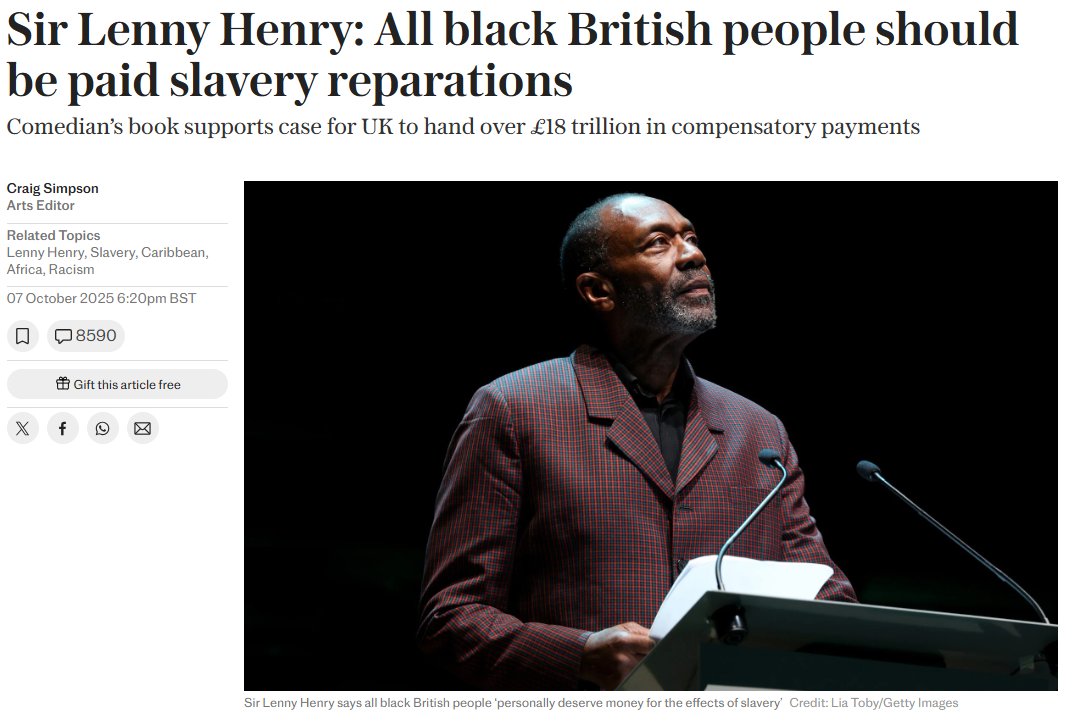 JoshFerme's tweet image. I agree with Lenny Henry. Those who want reparations should get a free one-way ticket to Africa.