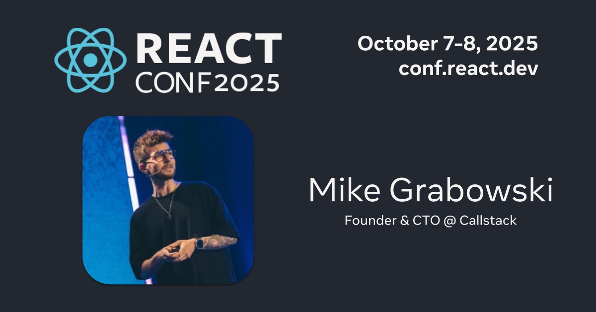 callstackio's tweet image. The best opportunities deliver maximum impact with minimal effort. For teams building with React, that’s React Native.

Join @grabbou at React Conf 2025 today to learn how to add it to an existing app, migrate screens, share code, use universal components, and run React across…