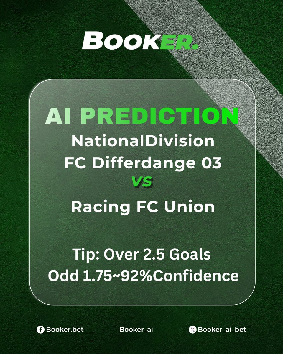 Booker_ai_bet's tweet image. ⚽ National Division Prediction | Differdange 🆚 Racing FC
🔥 Unbeaten in 6, dominant at home — Racing winless away.
👉 Daily insights: booker.bet
#bookerbet #Differdange #RacingFC #NationalDivision #LuxembourgFootball #AIPredictions #FootballAnalysis