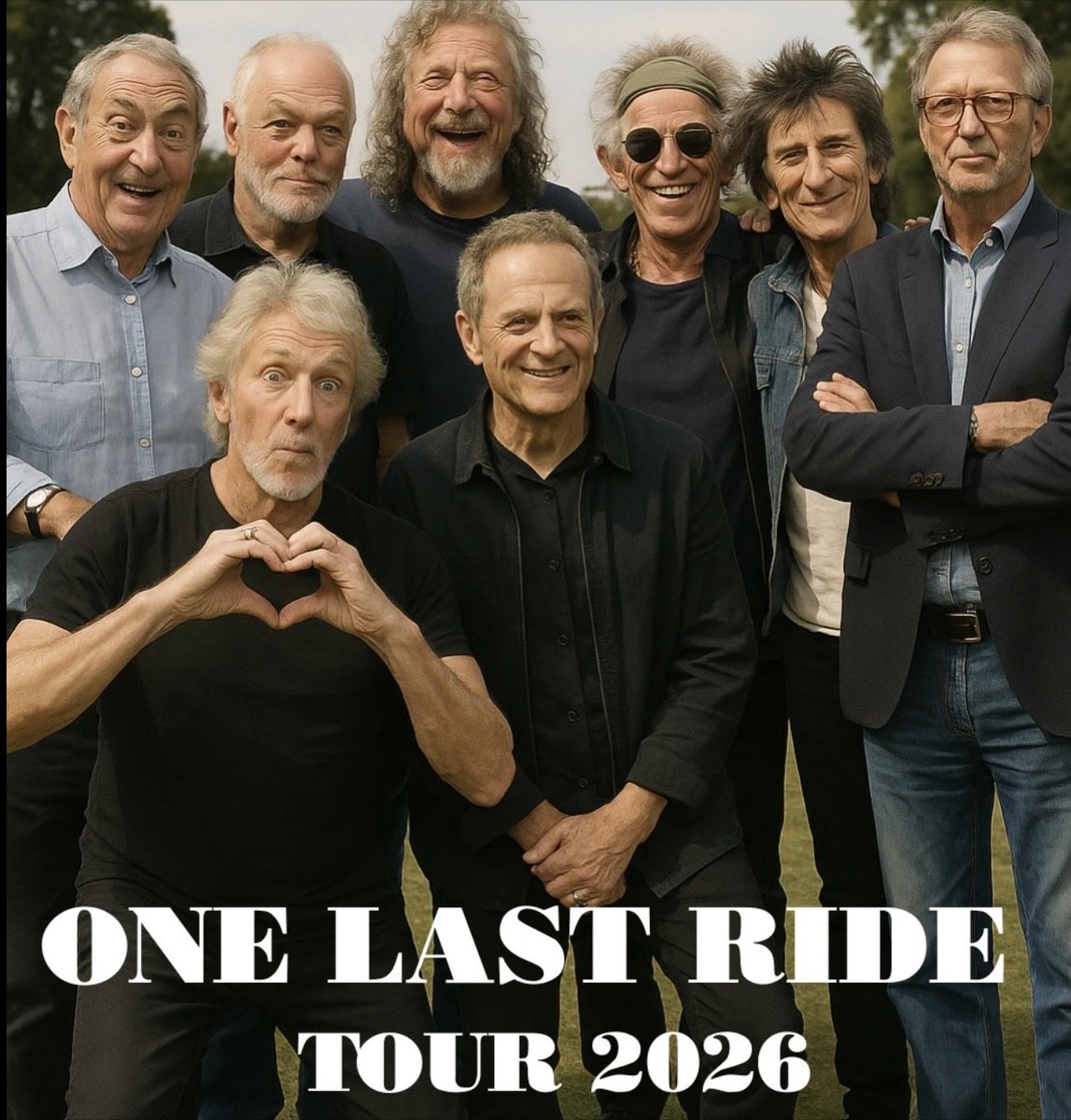 ONE LAST RIDE 2026 — Legends Return Home, and Music Becomes the Language of Love.
￼
 Watch Here: countrydance.buzz/one-last-ride-…
Eric Clapton, Ronnie Wood and Keith Richards Robert Plant and John Paul Jones, David Gilmour, Roger Waters, and Nick Mason.