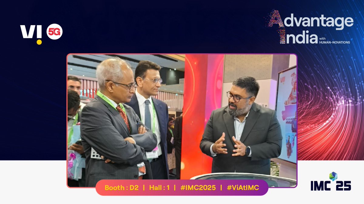 ViNewsOfficial's tweet photo. Mr Neeraj Mittal, Secretary, Department of Telecommunications, Government of India, explored our latest innovations and solutions at the Vi Booth. @DoT_India @exploreIMC #IMC2025 #InnovatetoTransform #ViAtIMC #AdvantageIndia #Humannovation https://t.co/lP2yNZTtFX