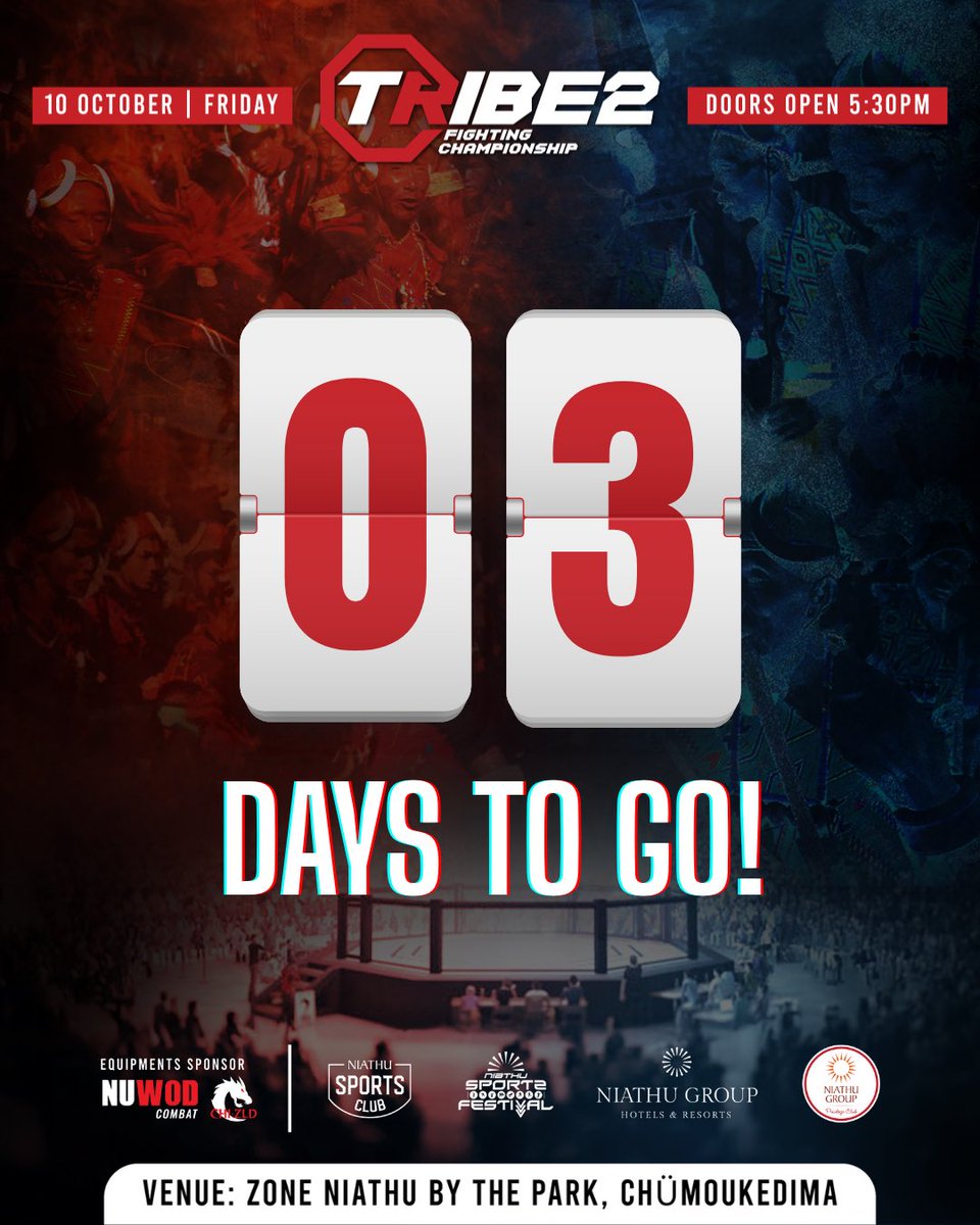TribeFC2024's tweet photo. ⏳🔥 3 DAYS TO GO! 🔥⏳
The countdown to Tribe FC 2 has begun!

💥 MAIN EVENT: Neitho Angami vs Gurtej Singh 💥
Under the grand return of the Niathu Sports Festival 2025 after 6 years! 🥊

📅 October 10th | 📍 Zone Niathu by the Park, Chümoukedima
⏰ Doors open 5:30 PM https://t.co/2GdcvxZcFC