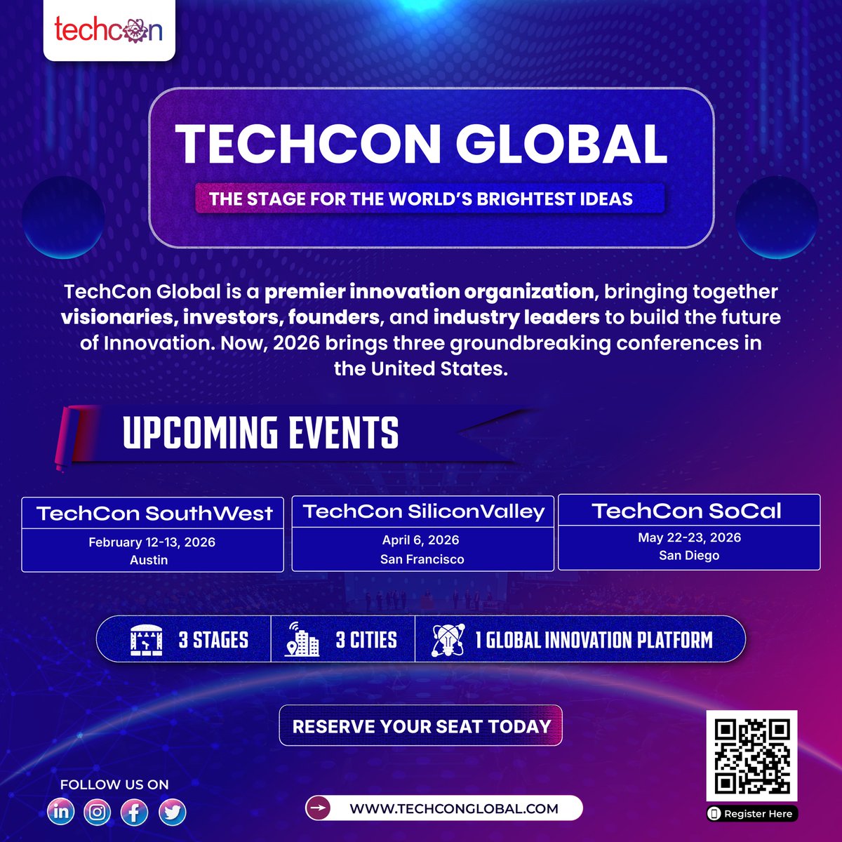 TechCon_Global's tweet image. 🚀 The Stage for the World’s Brightest Ideas
TechCon Global is where innovation meets action, connecting founders, investors & changemakers across the U.S. in 2026.
🌍 Austin | San Francisco | San Diego
🔗 techconglobal.com
#techconglobal #innovationleadership #startups…