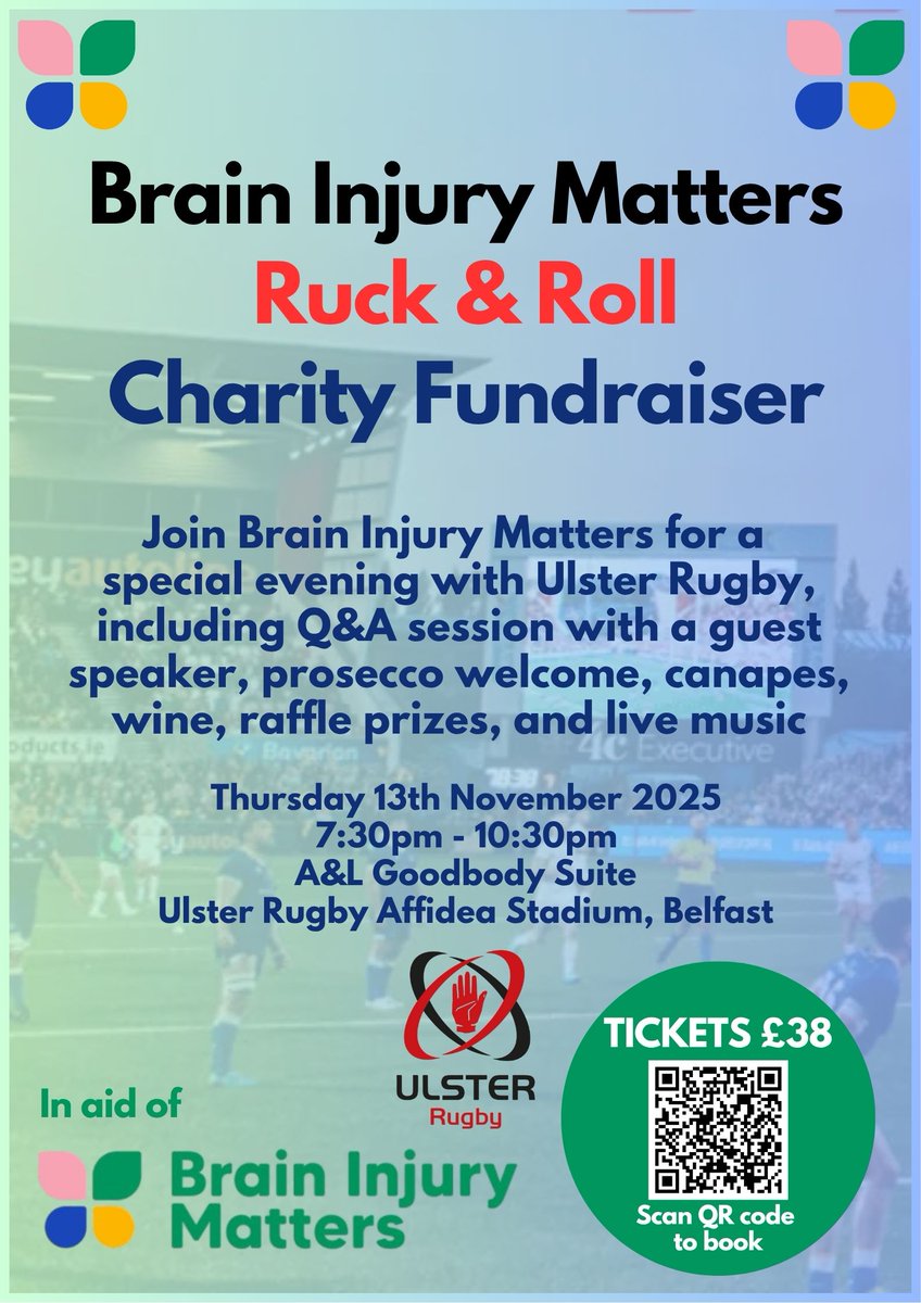 GMKAnderson's tweet image. Excited to announce a special &apos;Ruck &amp;amp; Roll&apos; Charity Fundraiser in aid of @BrainInjMatters , hosted at the iconic @UlsterRugby Affidea Stadium, 
Thur 13th Nov25
7:30pm - 10:30pm
All proceeds go to @BrainInjMatters 
Tickets available now: lnkd.in/eP3XB83i