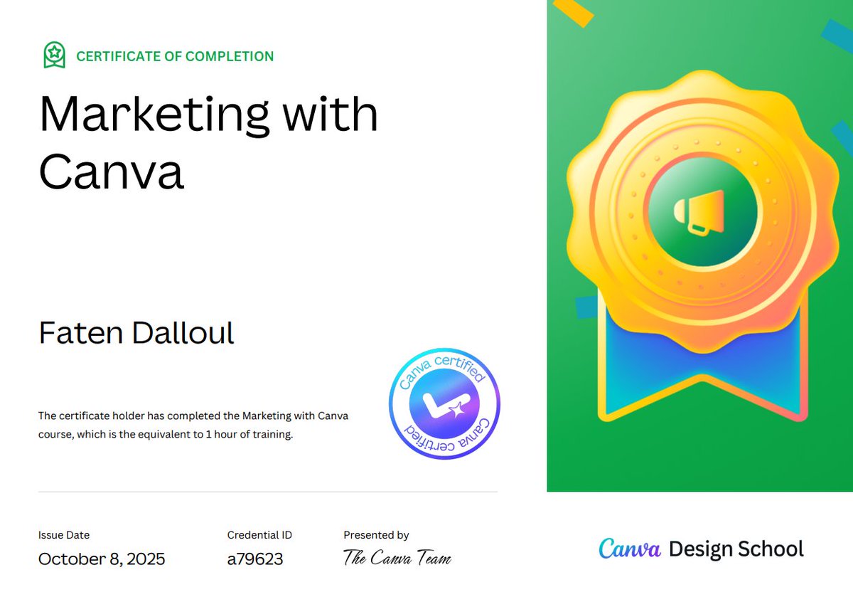 Fjd_qtr's tweet photo. Excited to share that I just earned the Marketing with Canva certificate with Canva Design School! #Canva #CanvaDesignSchool https://t.co/EQT2xO2IgV https://t.co/401yzEYPAj