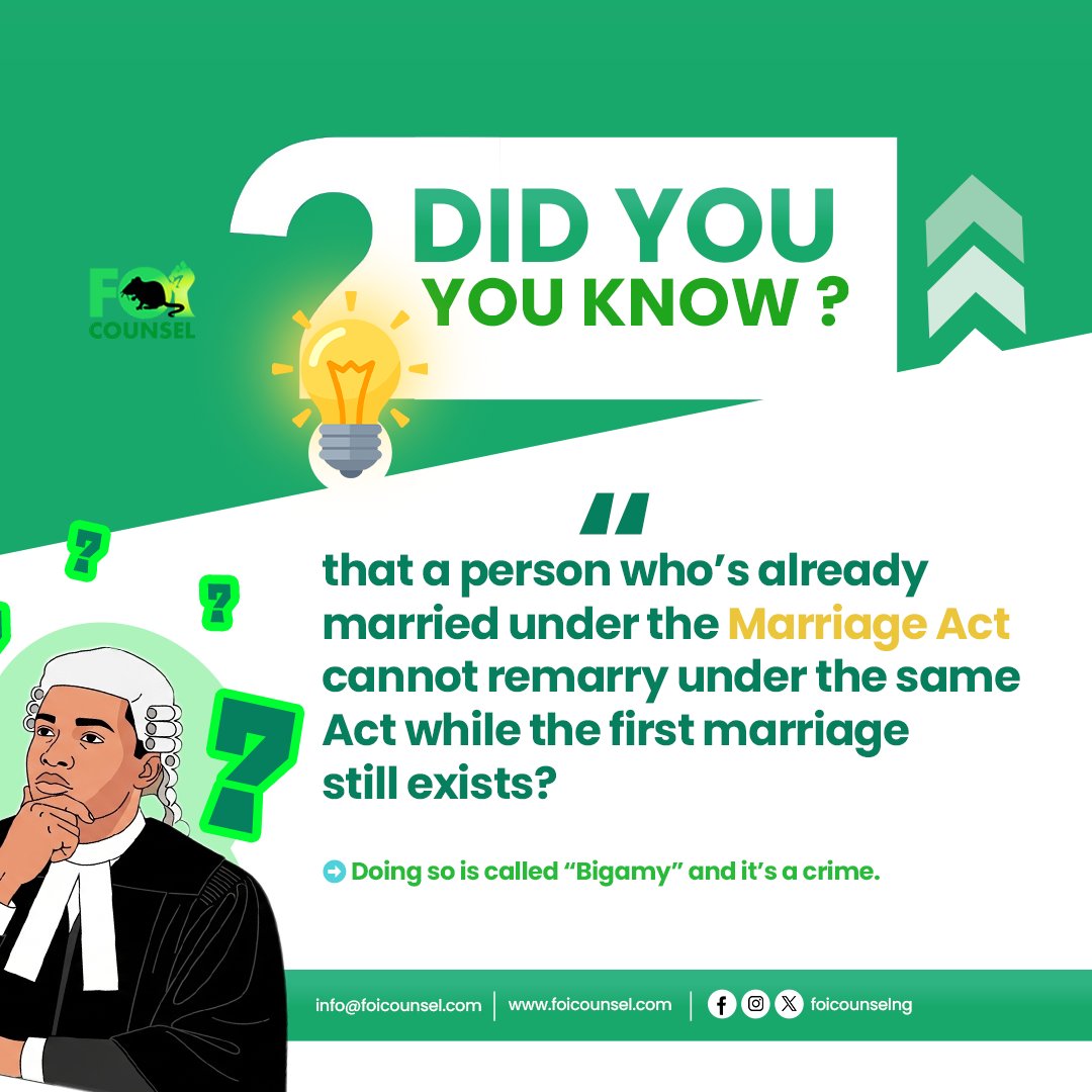 True or False❓
You can remarry under the Marriage Act even if your first marriage still exists.
👇 Drop your answer before checking this post!
#LegalQuiz #LawSimplified #FOICounsel #Lawsan