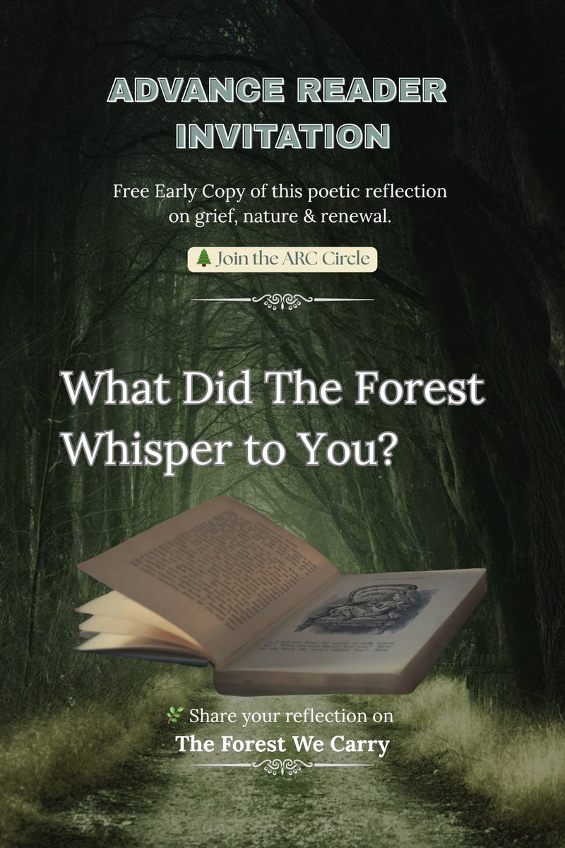 marylouArtMagic's tweet image. Join The Forest We Carry 🌿 Advance Reader Circle
Receive a free early copy of this poetic reflection on grief, nature &amp;amp; renewal.
subscribepage.io/the-forest-we-…
Share your honest opinion ✨
💬 Leave your review or message at: amazon.com/dp/B0FTSGX4Q2
#poetrycommunity #freebox #Review
