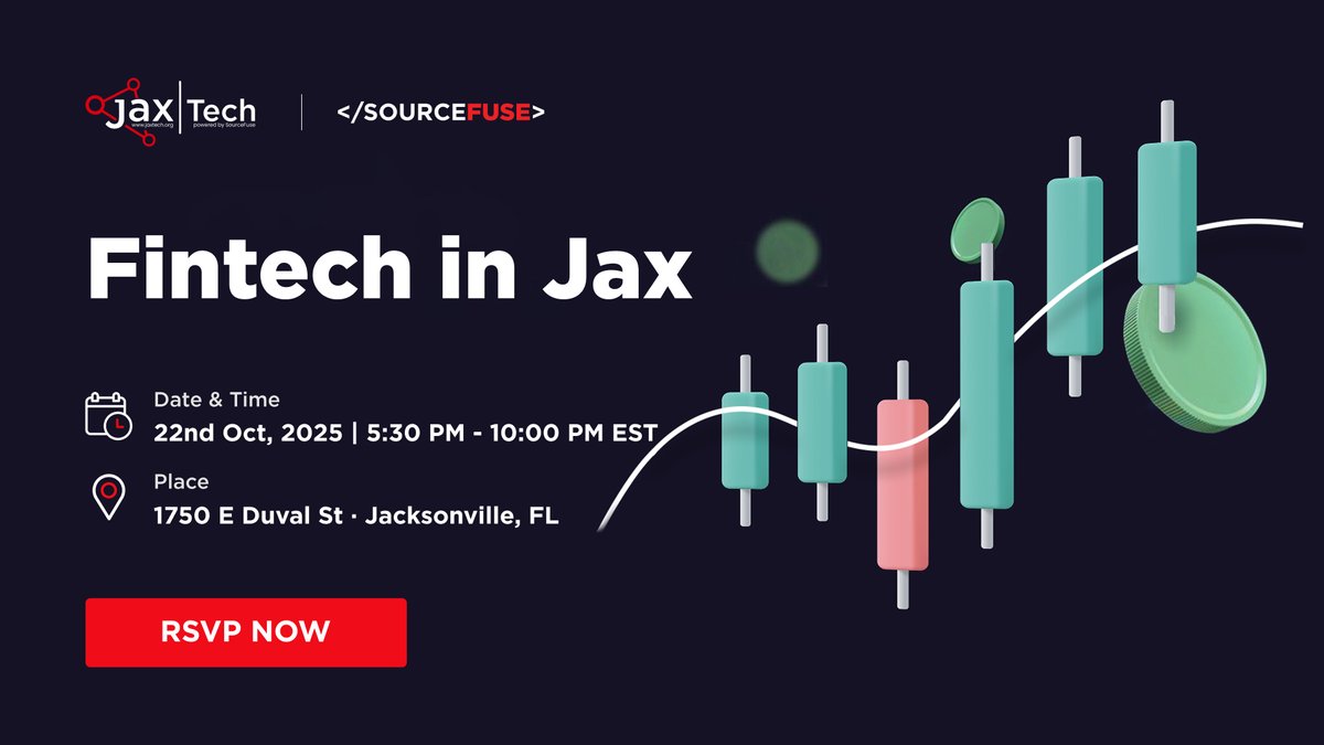 SourceFuse's tweet image. Jax leaders! SourceFuse is powering #FintechInJax on Oct 22nd! Join local experts for a deep dive into stablecoins, digital banking tech, wealth management, & the VC landscape.
Don't miss out! Register now: sourcefuse.com/our-company/ne…
#JacksonvilleTech #Fintech #DigitalTransformation