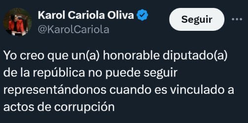 Recuerdan cuando la comunista Karol Cariola decía que los diputados vinculados en corrupción deberían renunciar? 

ELLA TAMPOCO.