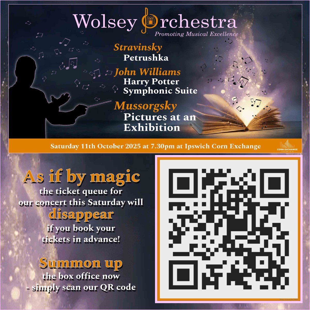 wolseyorch72's tweet image. Excited to return to #Ipswich Corn Exchange. Only 3-days until our spellbinding performance on Sat 11 Oct. You have the magic power to help the on-the-door queue at the ticket desk disappear by booking your tickets in advance! 🎩🧙‍♂️🎶🎻🎺📯🥁🎹
#whatsoninipswich #ipswichconcert